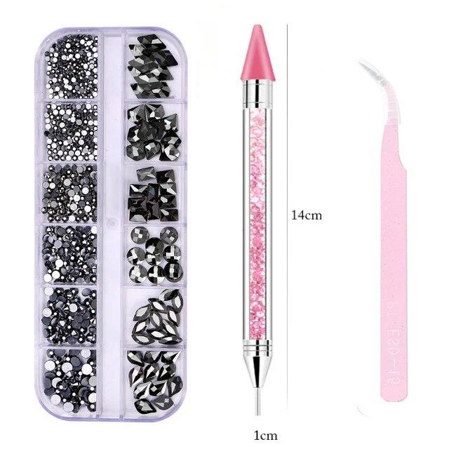 Neue Multi-Size 12 Grids Nagel Strass 3D Kristall AB DIY Nail art Dekorationen Kristall Diamant Edelstein 3D Nagel Schönheit
