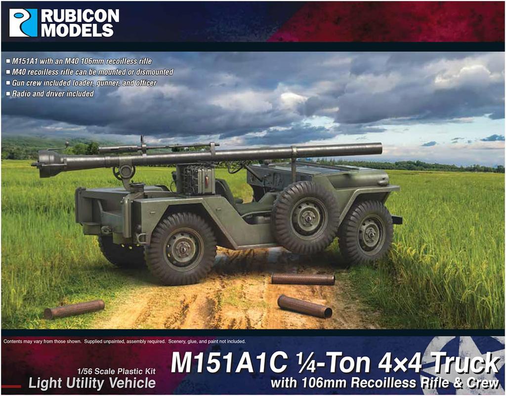 RUBICON MODELS 1/56 Scale M151A1C Military Vehicle and M40 106mm Recoilless Rifle Plastic Model Kit (RB0125)