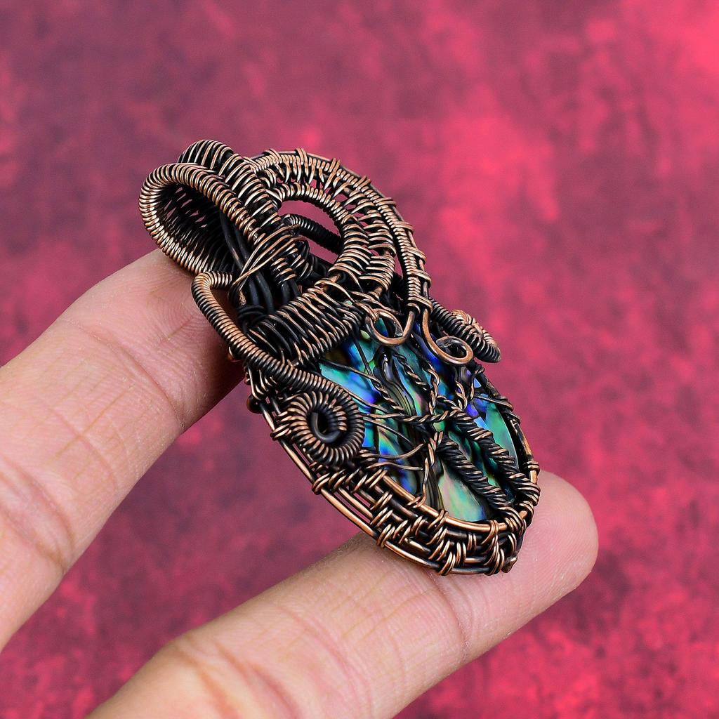 Tree of life abalone shell pendant copper wire wrapped pendant handmade jewelry real gemstone pendant gifts for her copper wire wrap jewelry