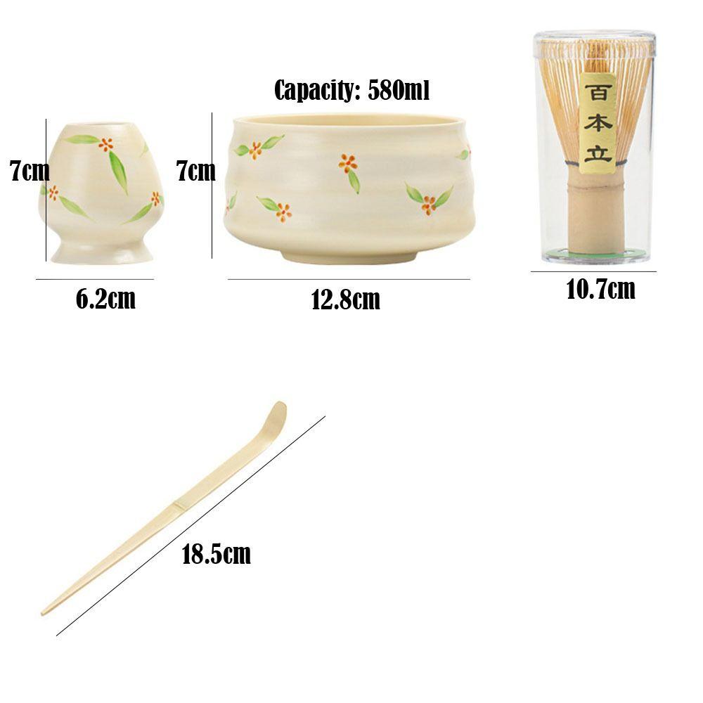4Pcs/Set Bamboo Ceramic Japanese Matcha Blender Set with Matcha Brush Teaspoon Matcha Bowl