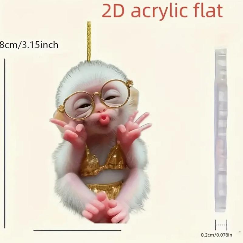 2D Acrylic Pendant Hanging Ornament with Lanyard Easy To Hang Cartoon Monkey