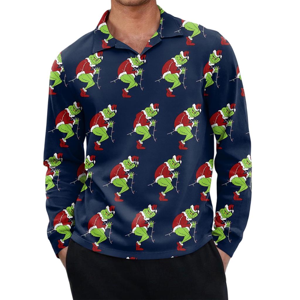 Men's Casual Retro Small V-neck Long-sleeved Top