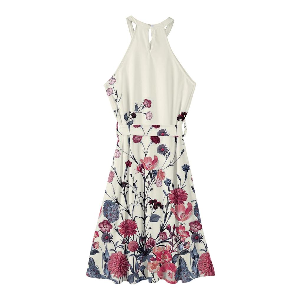 Damen Casual Rundhals Midikleid Basic Klassisch Outdoor Alltag Ärmellos Locker Boho Bindekleid Sommer Strand Sommerkleid