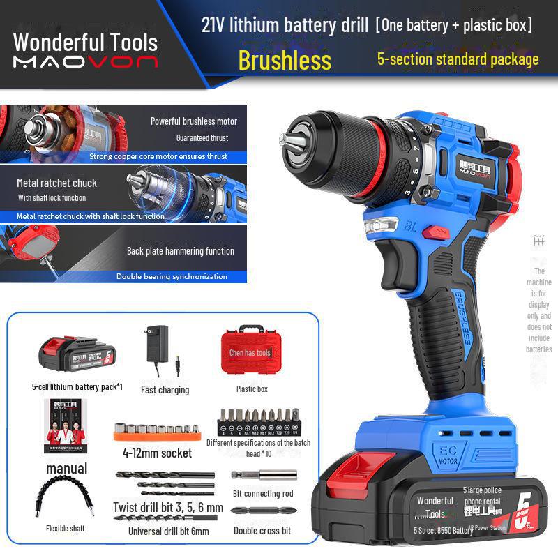 Miaoyou Mașină de găurit cu percuție fără perii reîncărcabilă cu baterie litiu de capacitate mare - Șurubelniță electrică fără fir multifuncțională