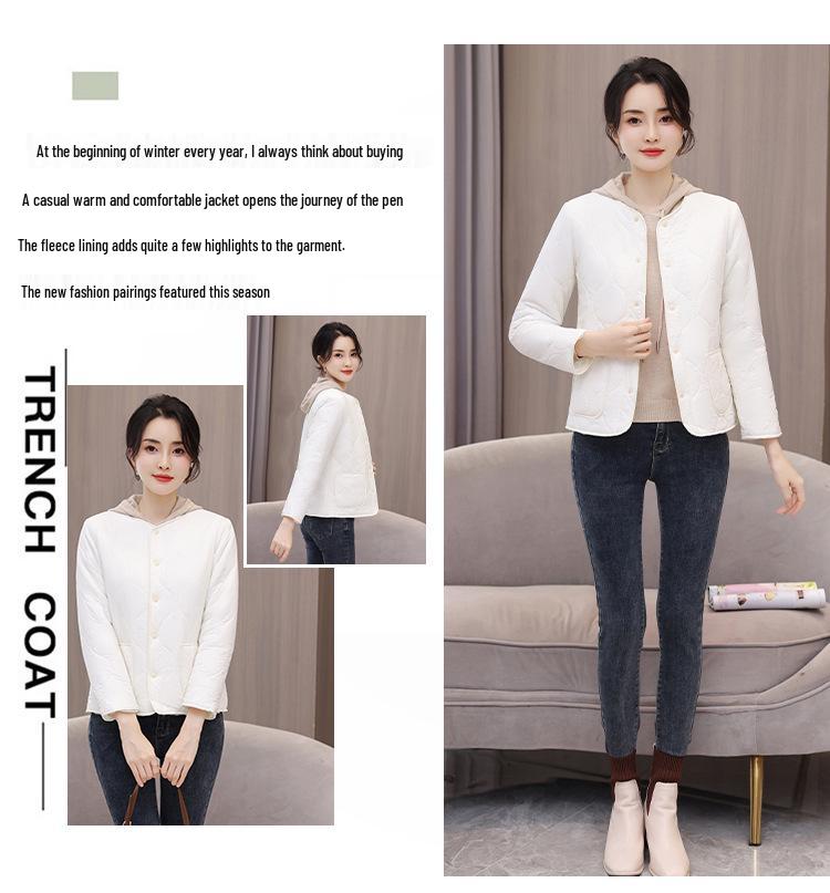 Women's Slim Fit Velvet Lined Cotton Jacket - Warm, Lightweight Inner Layer for Autumn and Winter