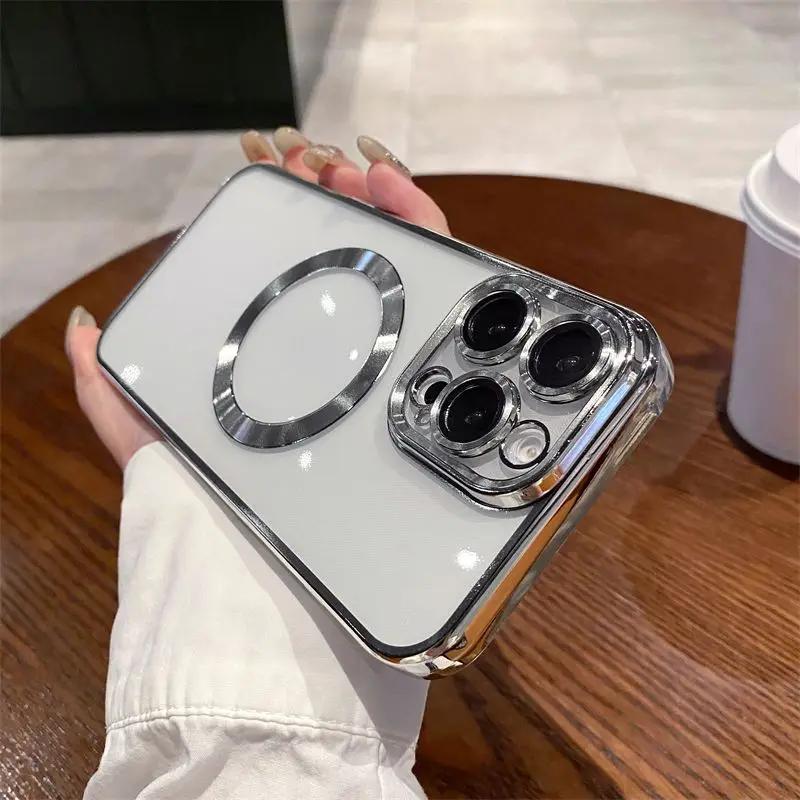 Phone Case for iPhone 11 12 13 14 15 16 Pro Max Magnetic Wireless Charge Protective Cover Lightweight Clear Soft TPU Lens Film