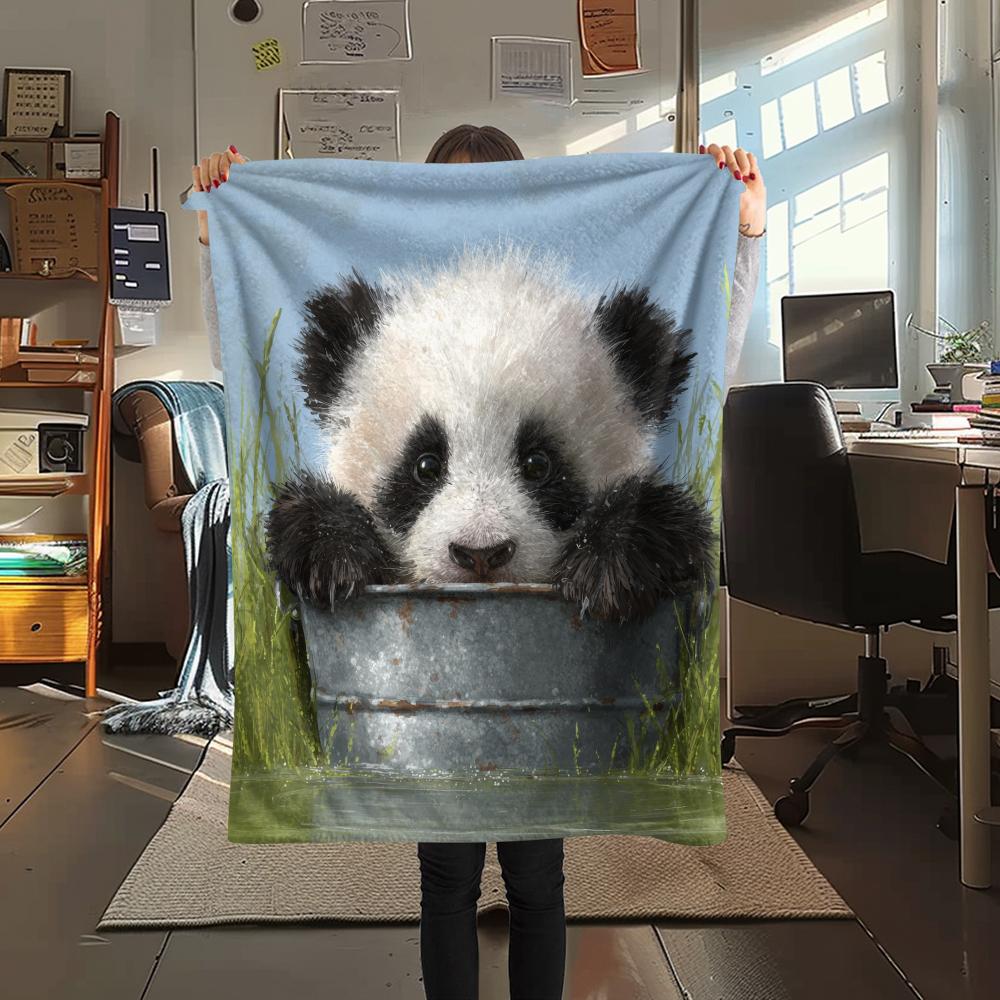 Panda and Grass pattern Flannel Blanket, High quality Comfortable for All Seasons, Home Decor, Warmth and Comfort, Perfect for Gifts.
