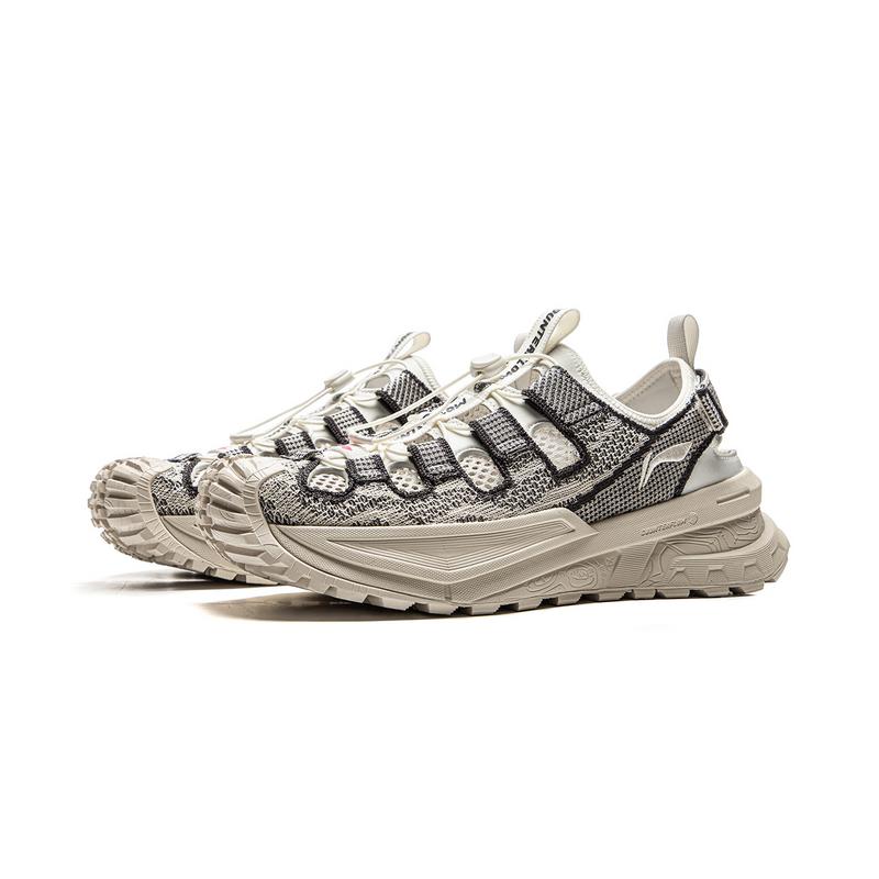 New LiNing CF Tracing Non slip Wear resistant Shock Absorption Low Top Trekking Shoes Unisex Ecru AHLV001-2