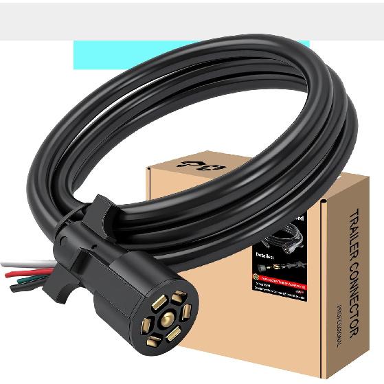 7 Way Trailer Cord,4FT Heavy Duty 7 Way Trailer Plug Inline Cord Wire Harness Cable Double Prongs Connector 7 pin Trailer Wiring Harness 4 Feet for