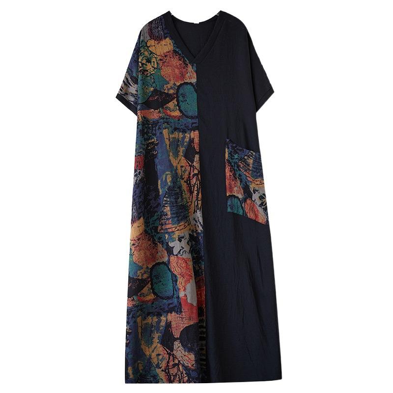 Летнее хлопковое льняное художественное свободное принтовое стройнящее платье — фото 3