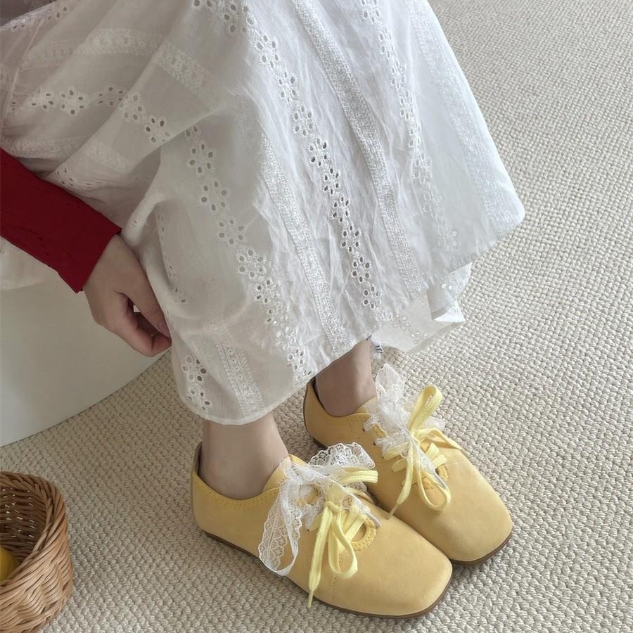 Leather pink loafers single shoes ballet style heightening spring and summer women's shoes niche design sense retro square head