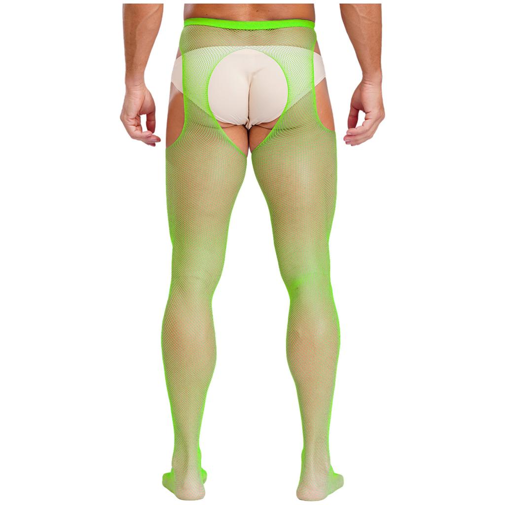 Mens Mid Waist Hollow Out Cutout Opening Crotch Tights Stockings Leggings Elastic Waistband Pantyhose