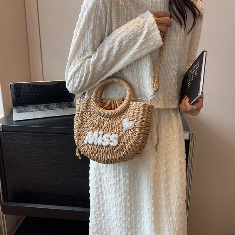 Yogodlns Women New Straw Handbags Woman Handmade Woven Basket Rattan Handbag For Femme Simple All-Match Handbag