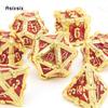 Metal Dice Perfect for Tabletop Rpgs and Card Games 7 Pcs Golden Red Skull Dice Solid Metal Polyhedral Dice Role-Playing RPG