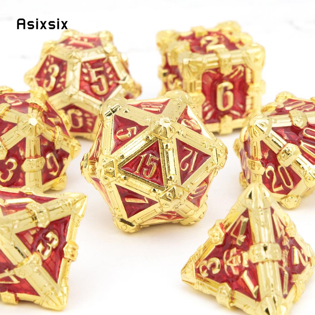 Metal Dice Perfect for Tabletop Rpgs and Card Games 7 Pcs Golden Red Skull Dice Solid Metal Polyhedral Dice Role-Playing RPG