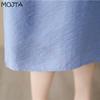 MOJTA Summer Embroidered Short-sleeved Dress Loose All-match Cotton Mid-length Skirt