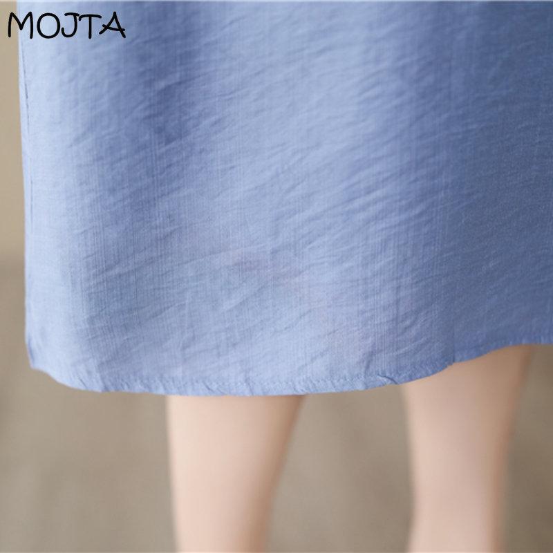 MOJTA Summer Embroidered Short-sleeved Dress Loose All-match Cotton Mid-length Skirt