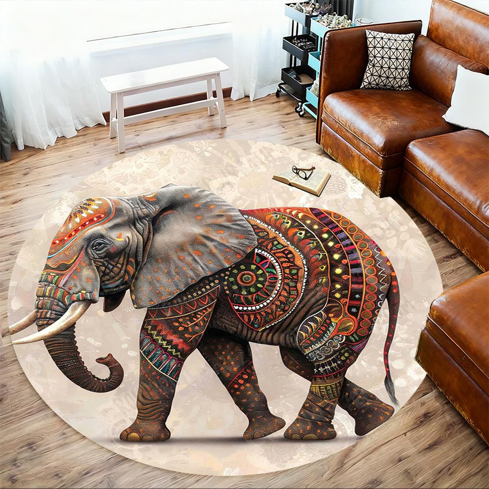 1PC Elephant Mandala Office Round Area Rug, Under Office Chairs Bedroom Living Room Home Decor, Carpet for Office -1110039