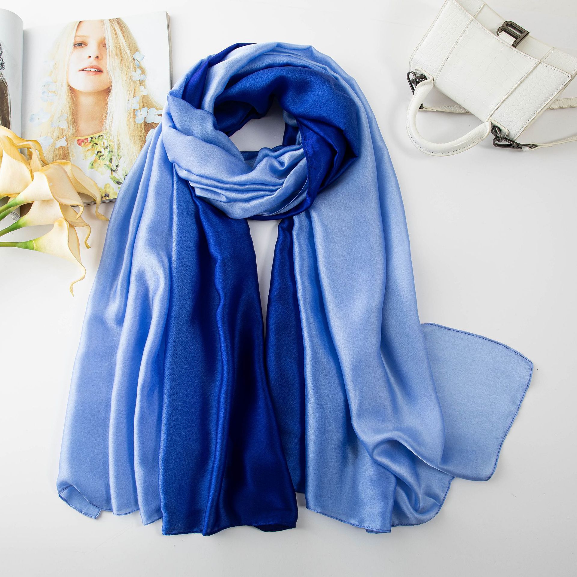 Мягкий женский градиентный шелковый шарф, осенне-зимняя длинная бандана, шали и накидки, женский хиджаб, роскошный Echarpe