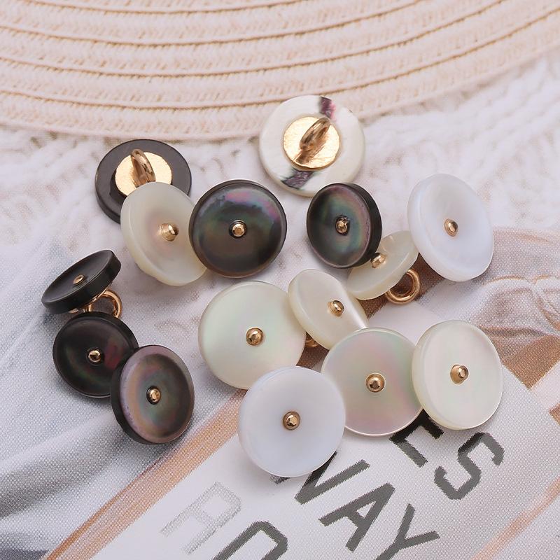 10pcs Black Shell Natural Shell Button Mother of Pearl Round Metal Shank Buttons for DIY Shirt Clothes Coat Sewing Accessories