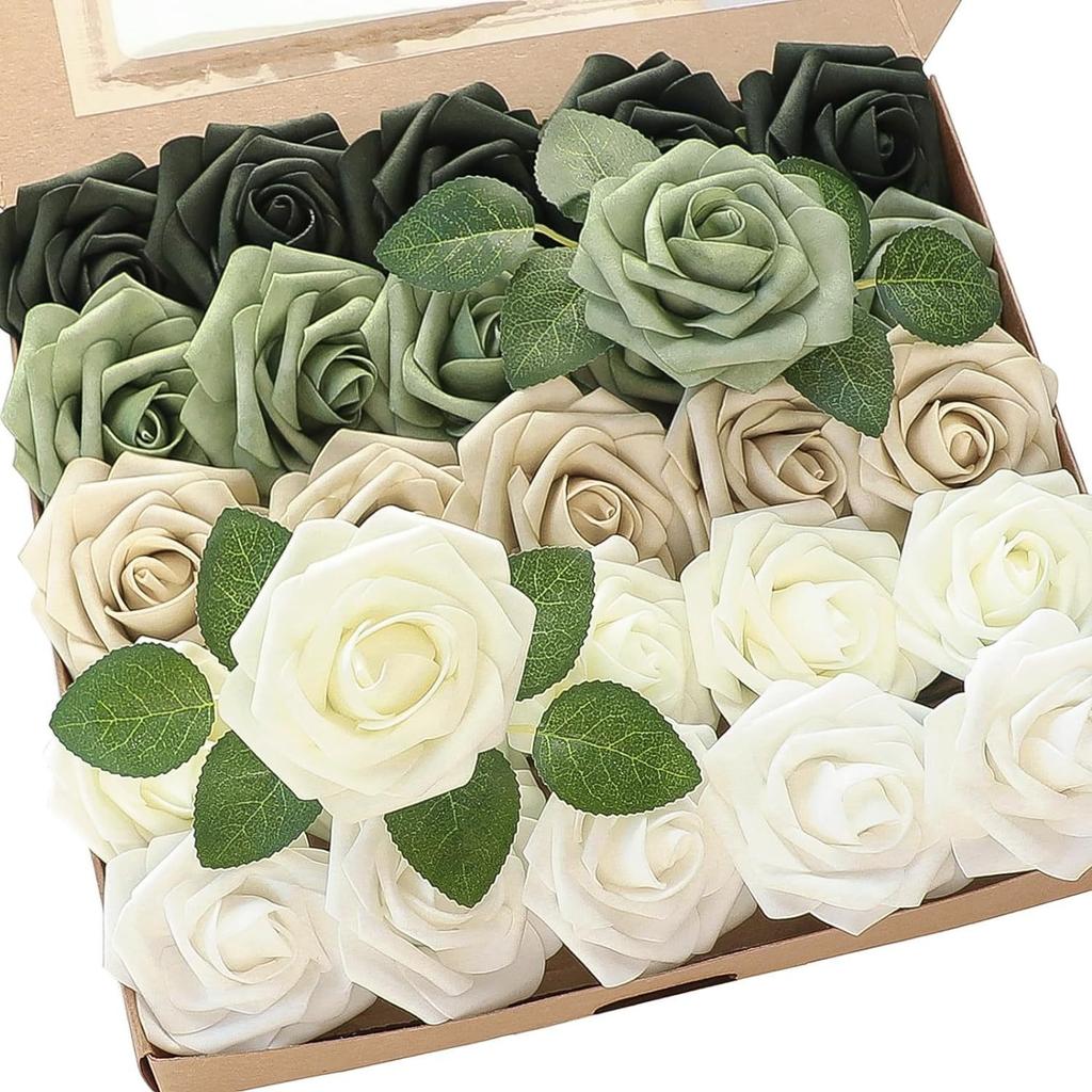 Pu European Gift Box With 8Cm Simulated Foam Roses And 50 Leaves In A Box, Home Floral Decoration