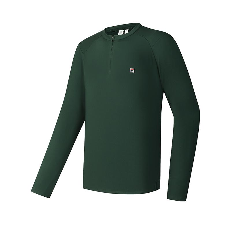 FILA Comfortable Half-Zip Long Sleeve T-Shirt Men Tops Ocean-Green A11M513217FDG