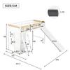 Loft Bed, With Children's Slide, Wardrobe and Storage Cabinet Under the Bed, Four-Sided Fence Pine + MDF + Plywood, White+Natural, 90x200cm