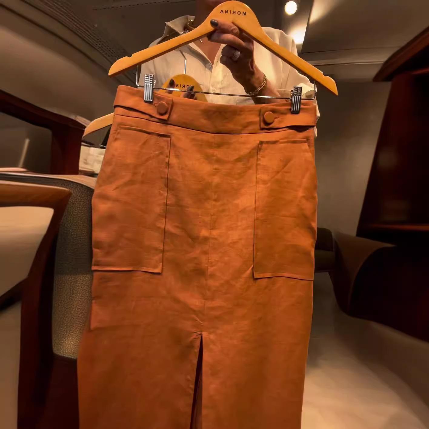 

Летняя женская мода 2024 Однотонная юбка-рабочая одежда с высокой талией Large