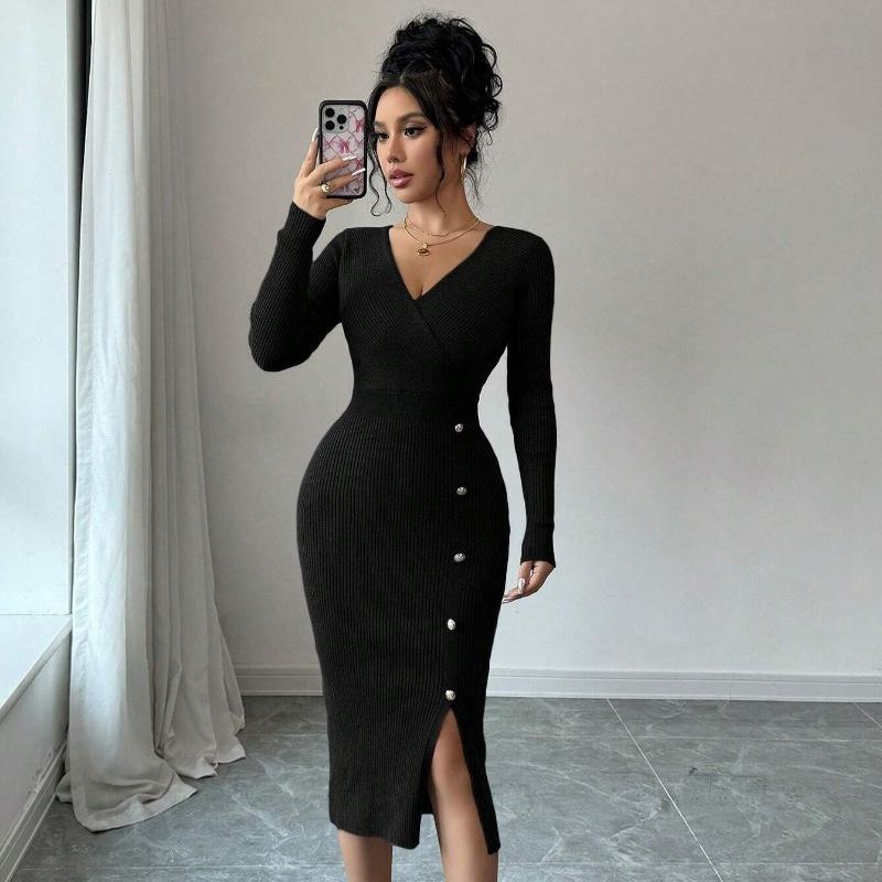 LYRIA French-style Dress, Mid-length, Cinched Waist, Figure-hugging, with A Tight-knit, Close-fitting Underdress.