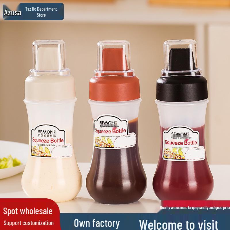 

Squeeze Bottle Set: Salad Dressing, Ketchup, Condiment Dispenser with Dust Cover & Five-Hole Scale. 350ML White Single-Hole