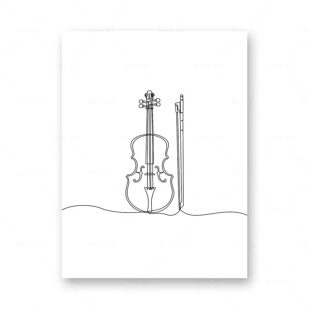 Draw Wall Art Canvas Poster Music Print Nordic Piano Guitar Saxophone Line Abstract Minimalist Painting Picture Living Room Deco