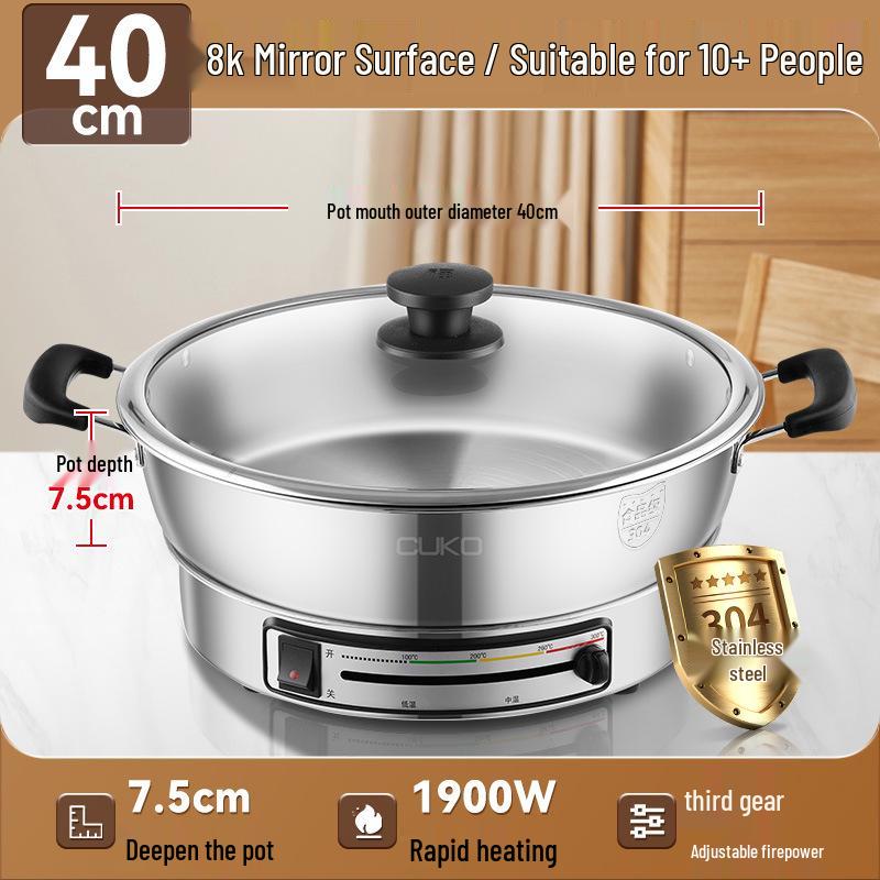 Sartén Eléctrica Multifunción y Plancha CUKO con Tapa de Acero Inoxidable