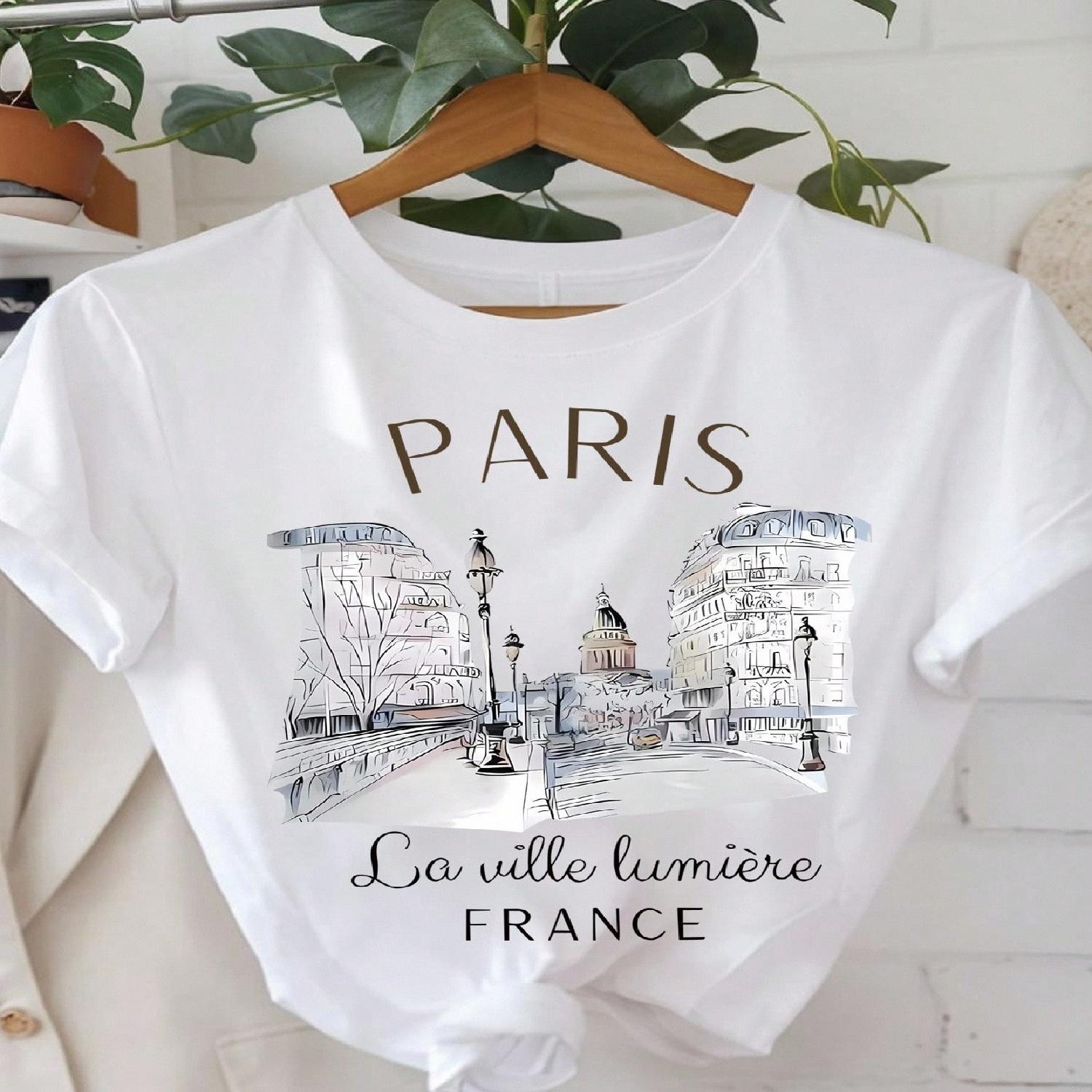 

EMERY ROSE Women s Short Sleeve Paris Print Casual T-Shirt, Summer & Spring Top PARIS Graphic Tees Women Tops XXXXXL білий