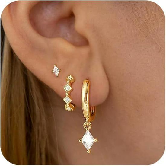 Boucles d'oreilles à clous en zircon - Ensemble tendance multi-piercing pour femmes