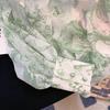 French-style Green Print Tied Chiffon Blouse Women  Early Spring New Vintage Long Sleeve Shirt