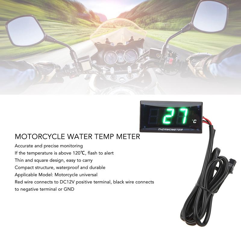 LCD Vattentemperaturmätare Motorcykel DC12V LCD-skärm Smal Vattentemperaturmätare Med 16 mm T-stycke för Motorcykel