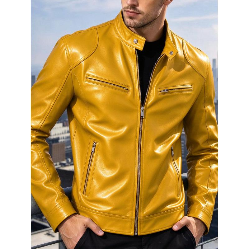 New men's stand-up collar locomotive leather jacket autumn slim-fit short PU leather jacket fashion casual jacket