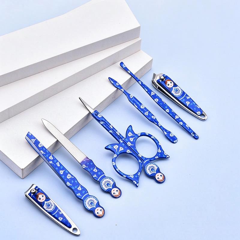 7Pcs Nail Tools Nail Clipper Set Russian Nesting Doll Style Nail Clipper Kit Manicure Nail Polishing Shaping Trimming Tool