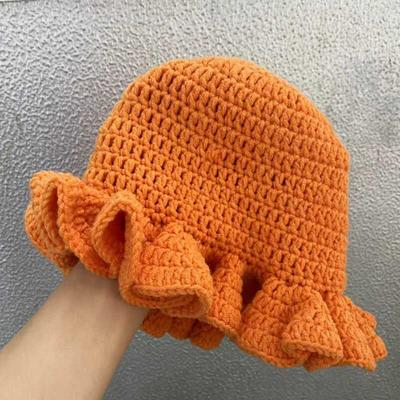 Korean Version Solid Color Cute Hat Autumn And Winter Hat Lace Up Woolen Hat Ruffle Edge Casual Knitted Fisherman Hat