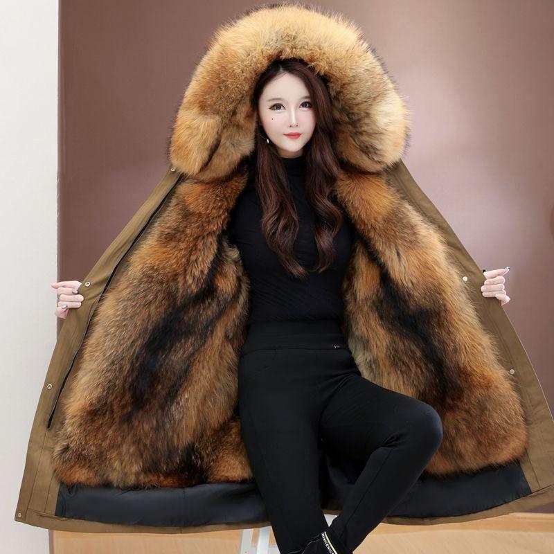 Womens Long Down Coat Removable Fur Lined Hooded Winter Outerwear