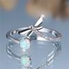 Charm Female White Fire Opal Round Stone Adjustable Open Ring Silver Color Cute Gift Wedding  For Women