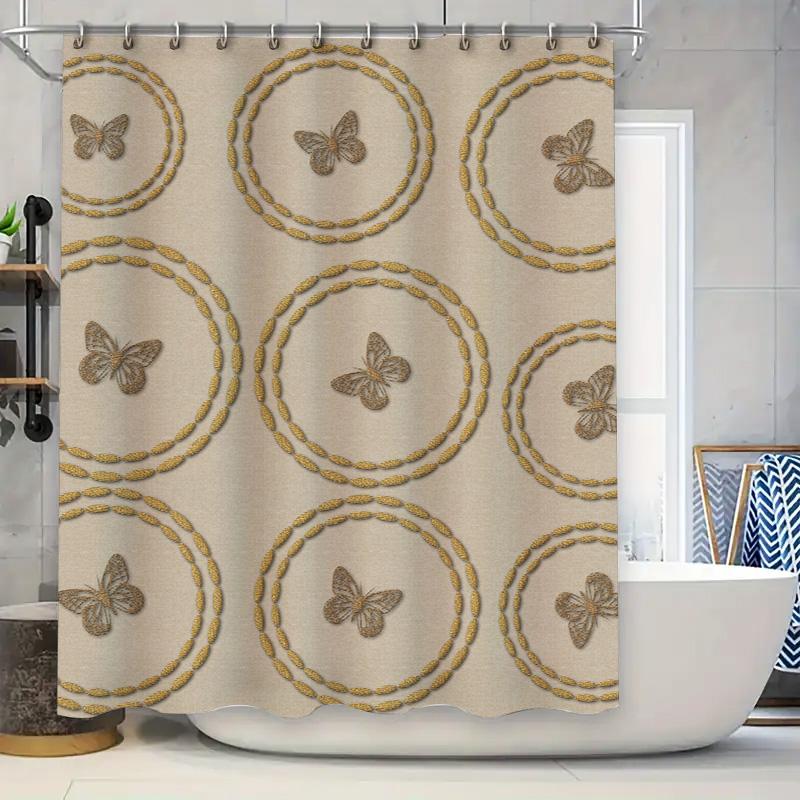 

Deluxe Butterfly Wreath Shower Curtain Set For Bathroom Decor Modern Bath Mat Liner, 72 X 72 Inches, Beige W60H190(CM)-1 Pcs