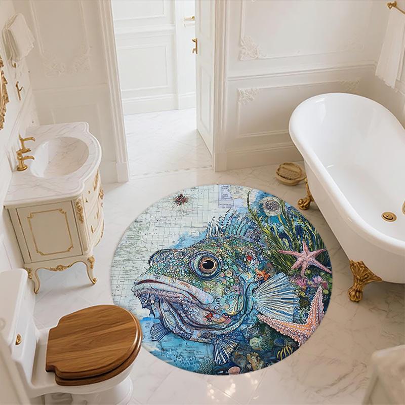 Ocean Fish,Round Area Rug,Carpet Rug for Living Room Bedroom Sofa Playroom Decor,Non-slip Floor Mat
