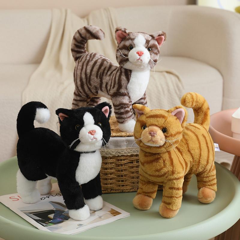 25CM Simulation Cat Doll Stuffed Animal Lifelike Pet Cat Toys Home Ornament Holiday Surprise Gift