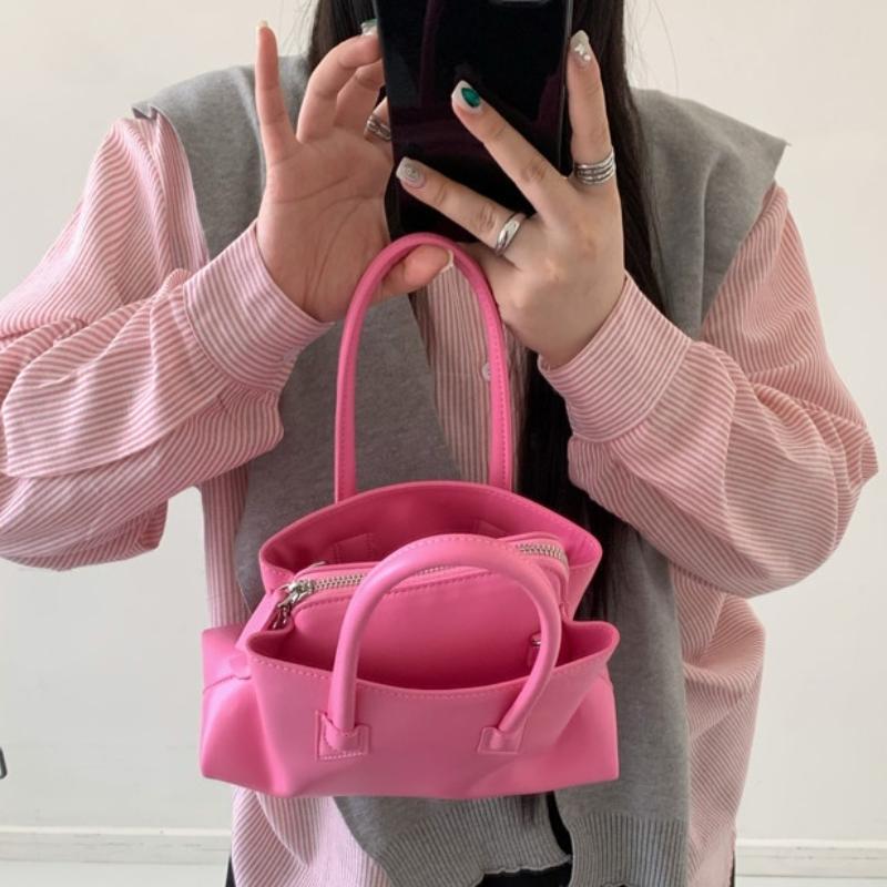 Minimalist Irregular Handbag With Multiple Pockets Smooth Leather Texture Women Versatile Crossbody Or Tote Use Commute Mini Bag