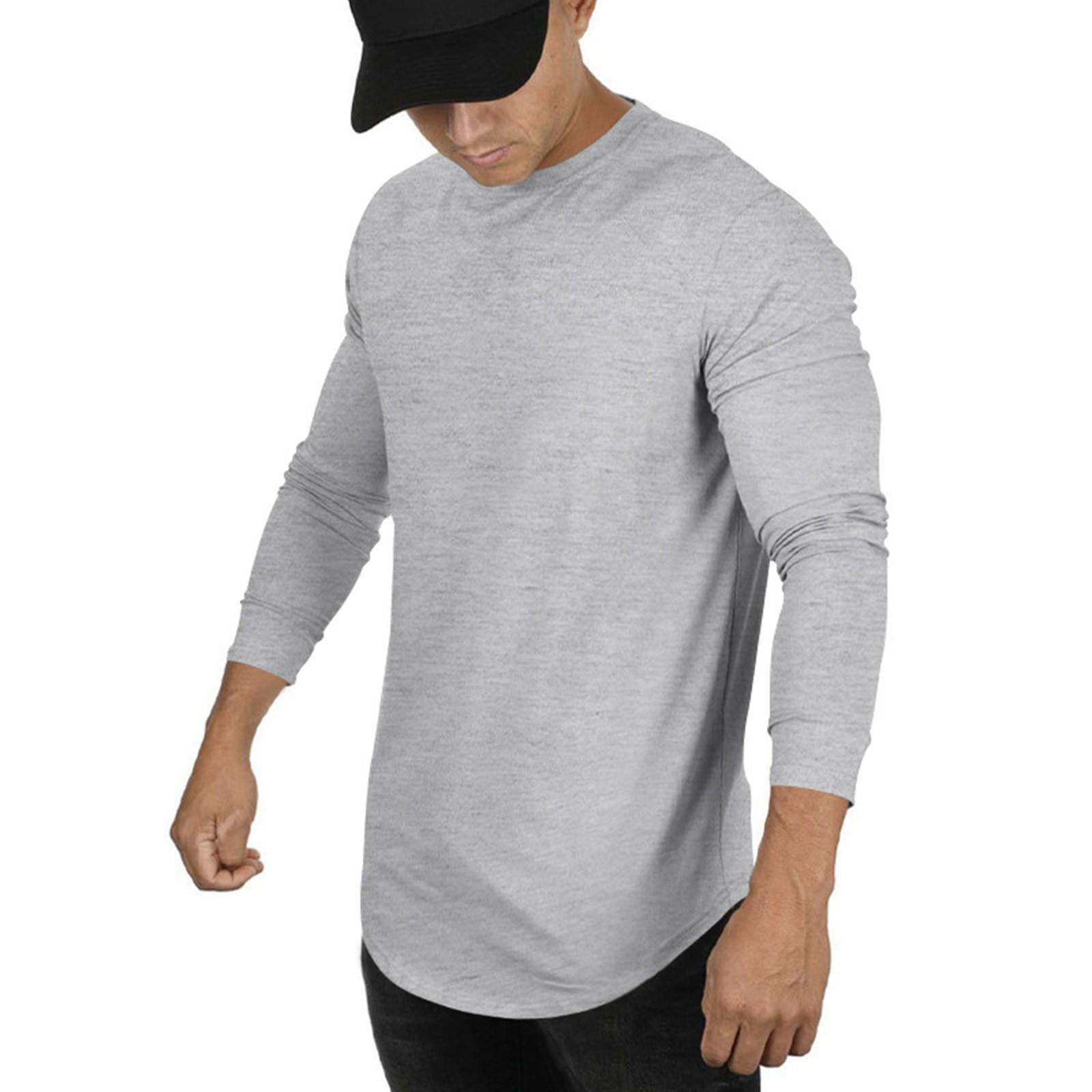 

Мужская осенняя повседневная однотонная футболка с круглым вырезом и длинным рукавом M