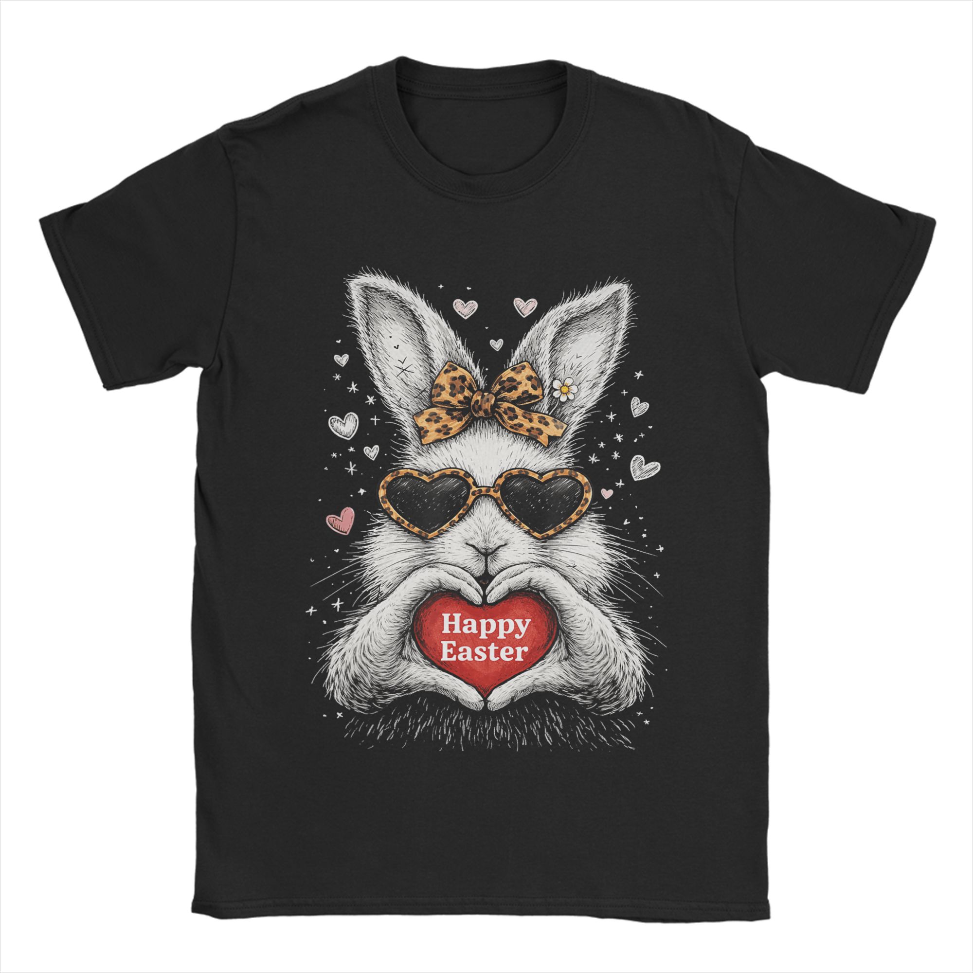 Bunny Face with Sunglasses Easter Day TShirt for Men Vintage Cotton Tees Crewneck Short Sleeve T Shirts Summer Clothing S