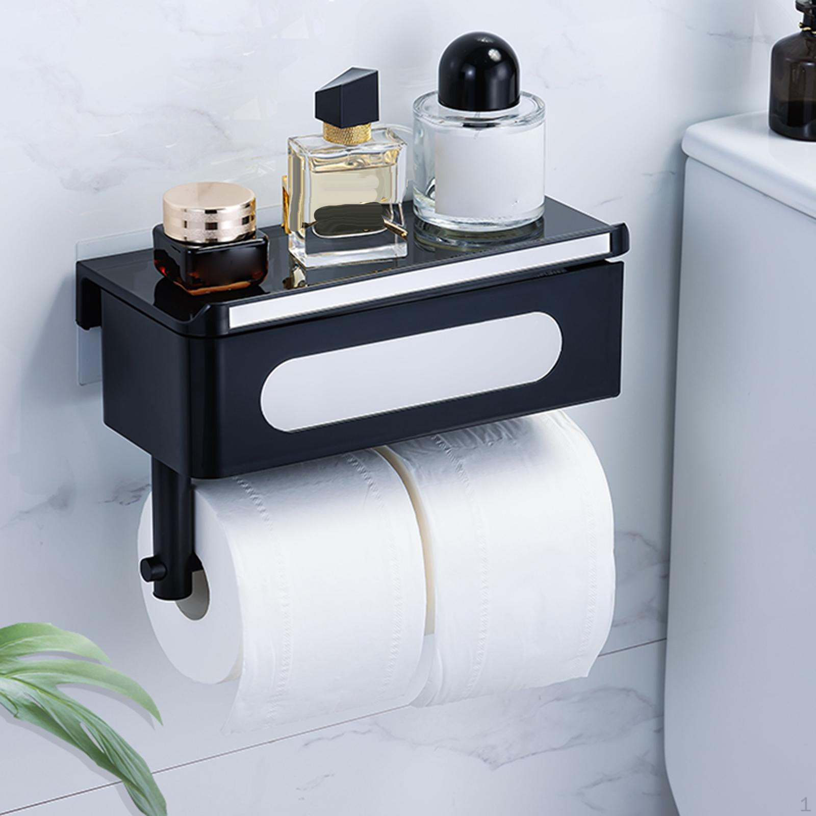 

Bathroom Paper Holder with Storage Shelf Black