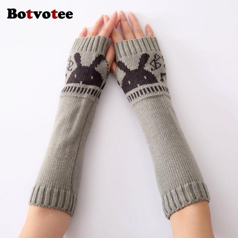 Botvotee Rabbit Sleeves for Women Y2k Accessories Arm Warmers Free Shipping Knitted Winter Warm Fingerless Gloves Cute Fashion