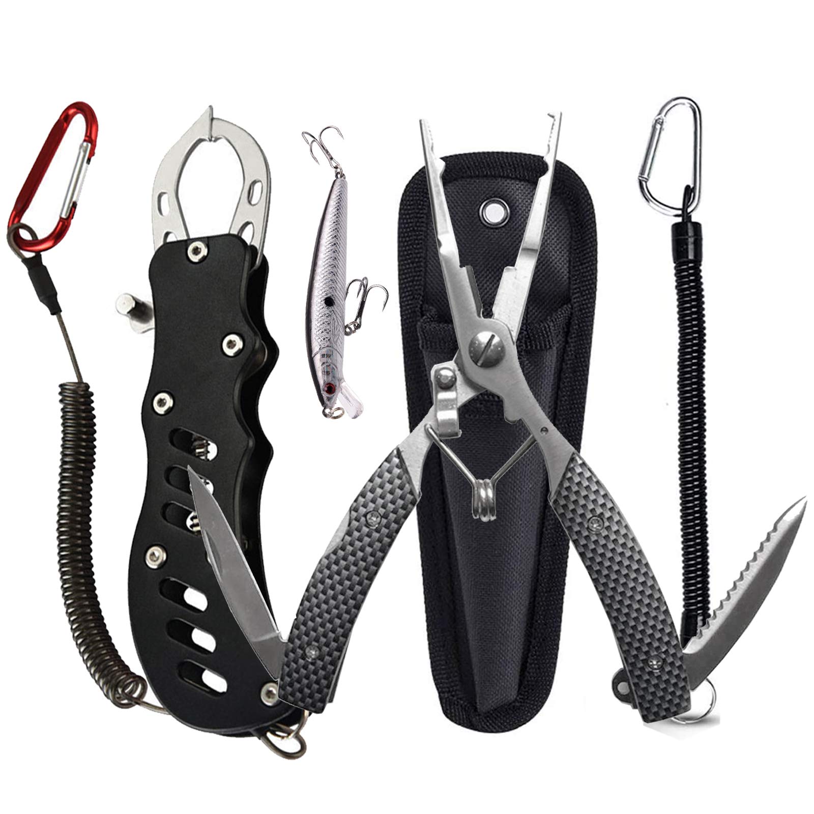 

D.B.J Fish Grip & Fish Pliers 2-Piece Set, Fish Grabber, Fishing Pliers, Fishing Tackle, Fish Catcher, Long Measuring Tape, Stainless Steel,